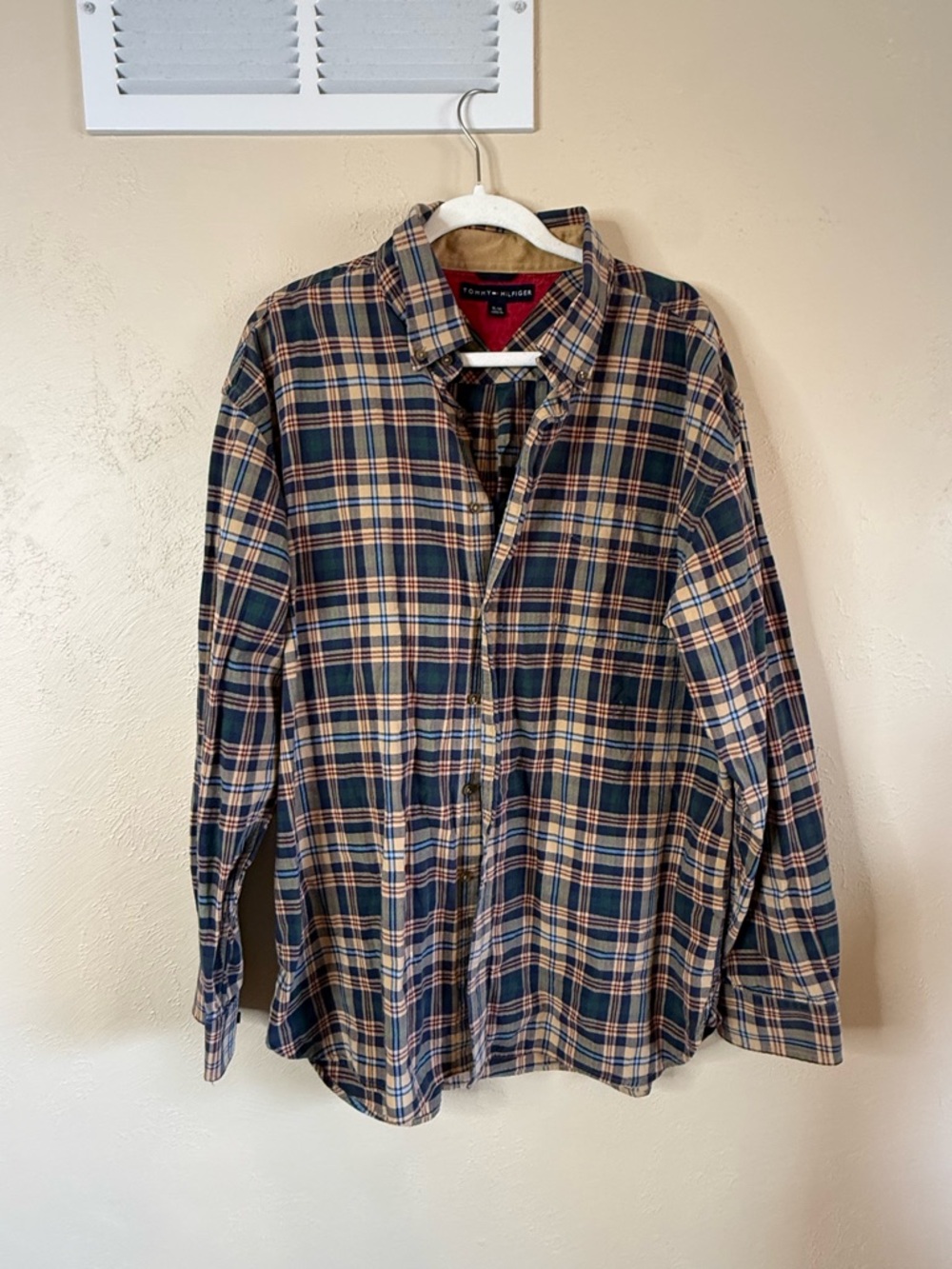Tommy Hilfiger Navy, Tan & Red Plaid Button-Down Shirt